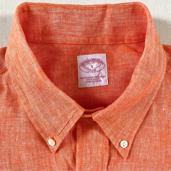 BROOKS BROTHERS 346 MEN’S 100% LINEN SHIRT ORANGE SIZE LARGE - Picture 8 of 15
